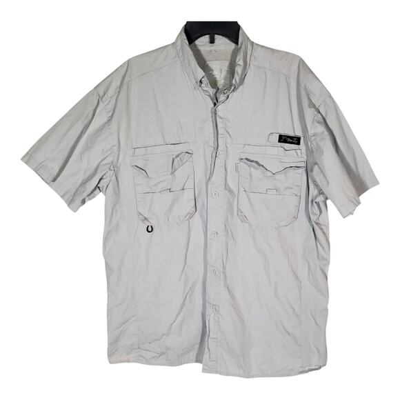 Black Tip Big Catch Gray Fishing Shirt Men’s Large Pockets Gear Loops Chest 24” - Picture 1 of 9
